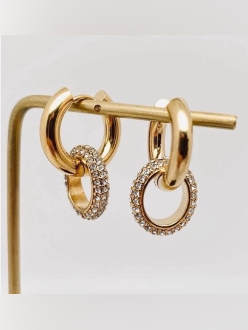 2-in-1 Gold Hoop Earrings with CZ Gemstones